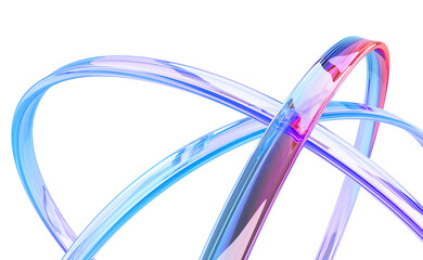 Plakat Abstract 3d background with liquid glass holographic transparent lines. Rainbow ribbons neon gradient tapes with dispersion light. Iridescent fluid flow curve shapes render banner