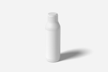 White plastic cosmetic lotion bottle mockup on white background.