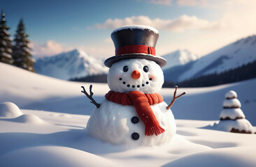snowman on a snowy background