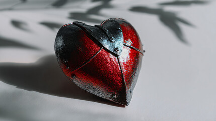 Heart shaped armor shell displayed on a white background, symbolizing tribute and strength