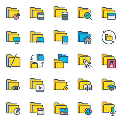 Filled outline icons set for Archive folder