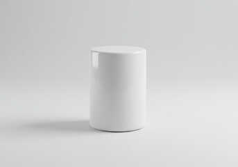 Minimalist presentation of a single white cylindrical object against a plain white background in studio lighting
