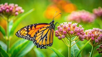 Obraz premium Monarch Butterfly Perched on Milkweed, green, insecticide free, green, insecticide free, floral art