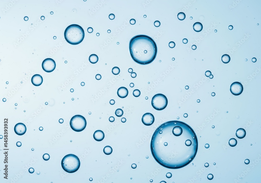 Poster floating bubbles of various sizes on a light blue background create an abstract effect