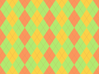 Vibrant argyle pattern in pastel orange, yellow, and green.  Perfect for backgrounds, textiles, or playful branding.  The repeating geometric design offers a cheerful and modern aesthetic.