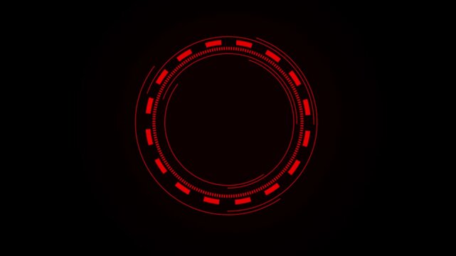circle rotation with head up display HUD technology interface and futuristic elements abstract background. HUD circle interfaces with different red glowing colors Spinning wheel. Digital interface.