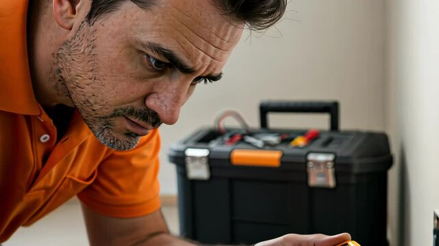 Electrician checking an electrical outlet voltmeter