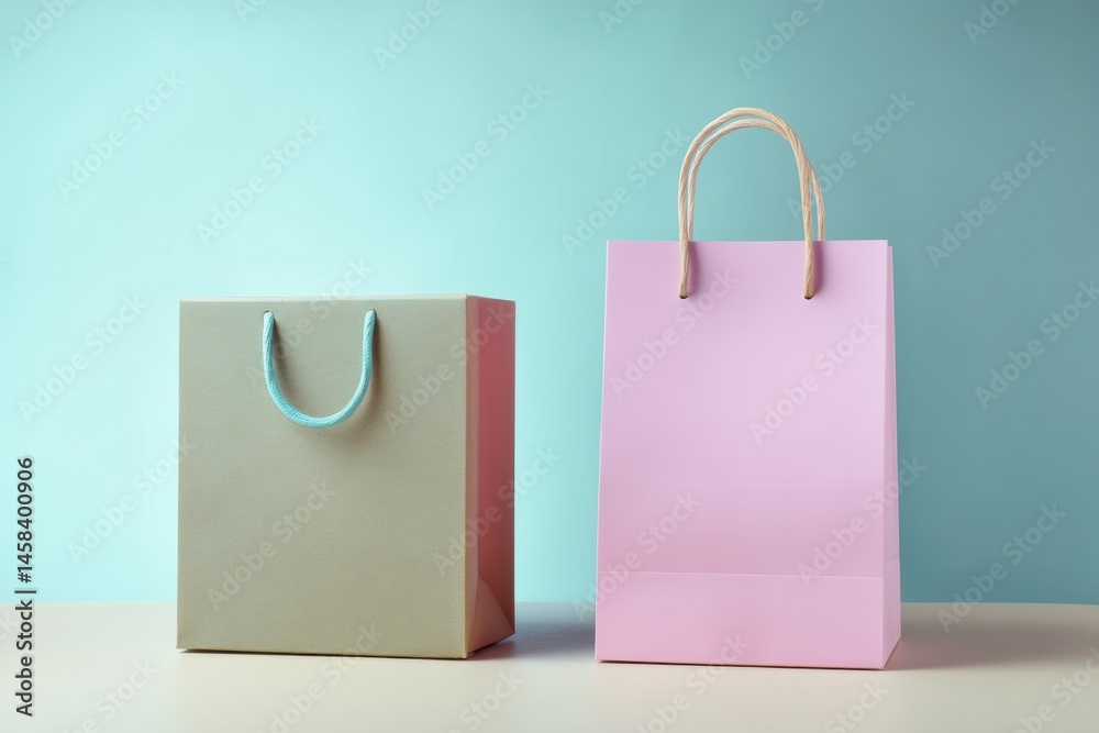 Aufkleber Pastel Paper Shopping Bag and Cardboard Box Set Against a Soft Background in a Contemporary Display Generative AI