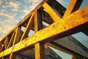Close-up view of weathered wooden support beams.
