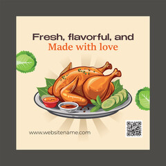 Roasted chicken with vegetables on a plate advertisement social media post design