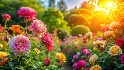 Summer Blooming Roses in Vibrant Garden, floral arrangement, sunny days