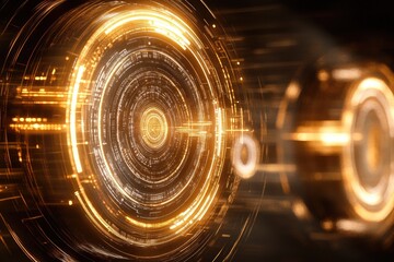 Golden digital interface, intricate concentric rings