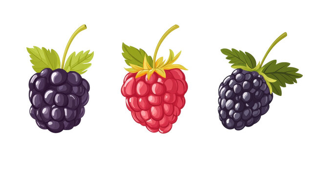 Illustration of tayberry loganberry and boysenberry with green leaves vibrant colors and detailed texture perfect for food fruit or botanical themes