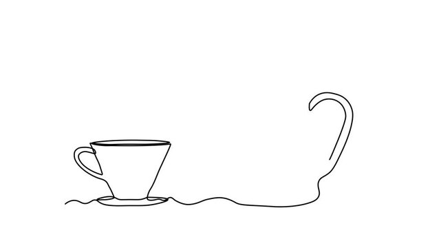 Abstract coffee pot, teapot and cup, Self drawing animation one continuous line draw, logo