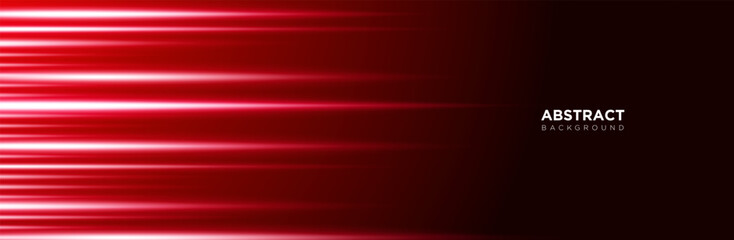 Red speed lines on black background with neon light effect for web banner. Vector design.