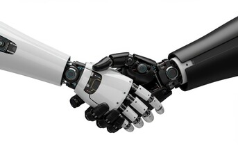 Futuristic Robot Handshake Advanced Technology White Black Robotic Arms Gear Future Modern Digital