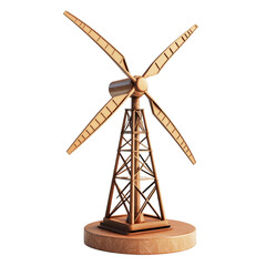Fototapeta premium Wooden windmill model on round base sustainable energy renewable resource alternative power clean technology eco friendly design miniature wind turbine