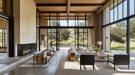 Spacious modern living area with expansive outdoor views.