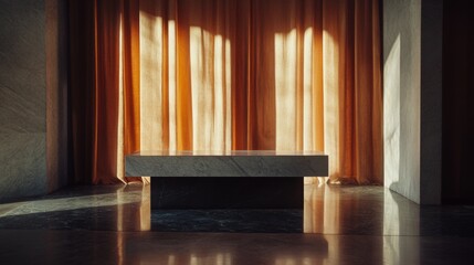 Empty modern room with soft curtains and spotlight moody architecture minimal design interior simple peace