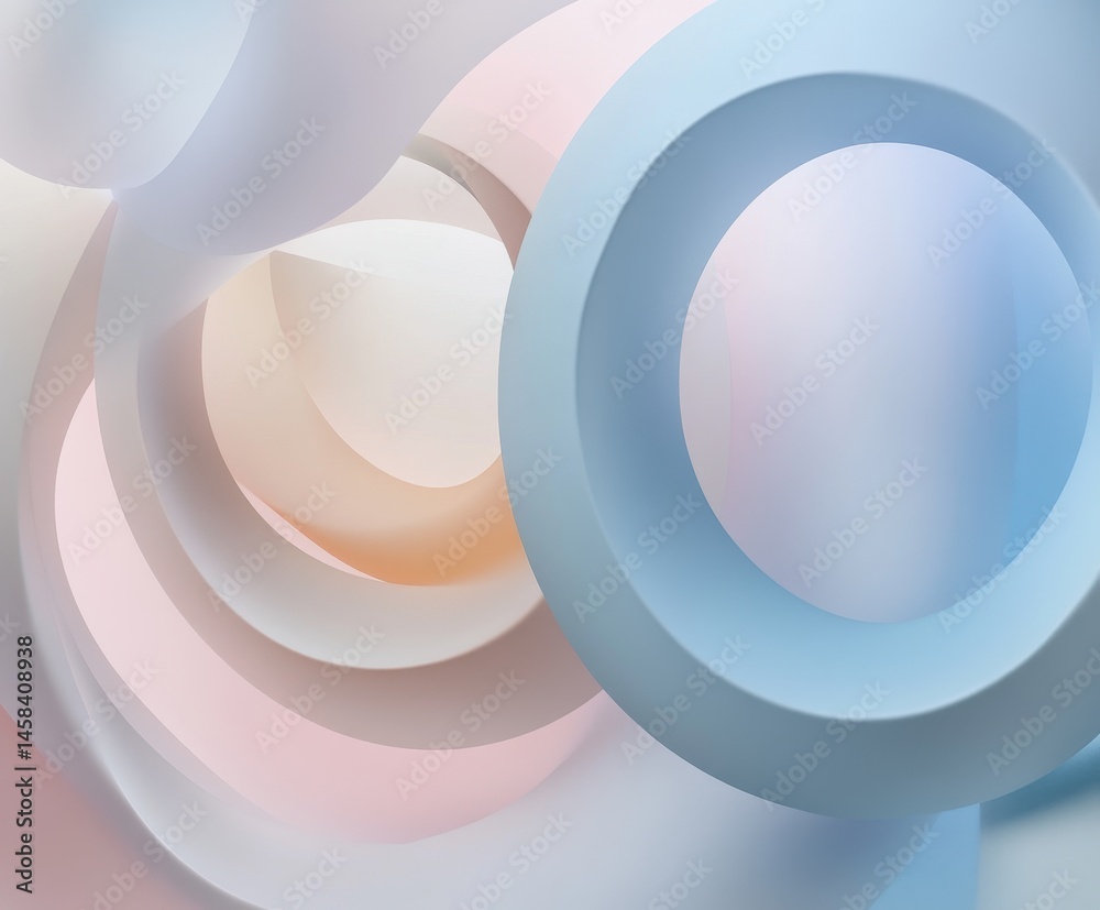 Poster abstract geometric forms: a captivating display of soft pastel rings and curves, creating a visually