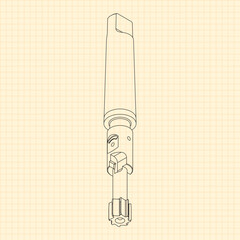 Mechanical engineering drawings. Tap tools, borer. Technical Design. Cover. Blueprint. Step Cutting Tool with Countersinking Function. Technical 3D Vector Illustration