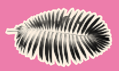 Exploration of botanical design through collage art showcasing a black leaf silhouette on vibrant pink background