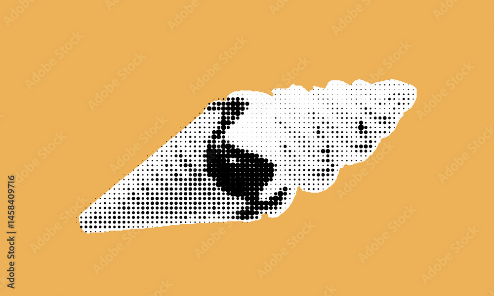 Poster creative halftone collage merging elements of pop art and dadaism featuring a stylized flamingo desi