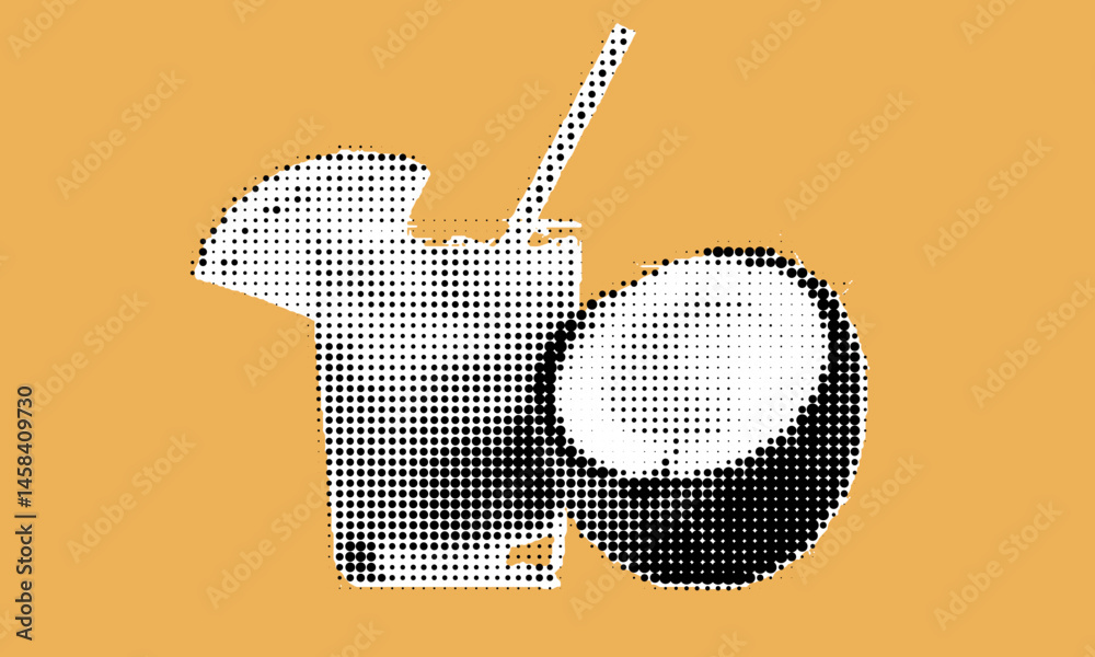 Poster refreshing coconut drink garnished with a slice of fruit on a vibrant yellow background