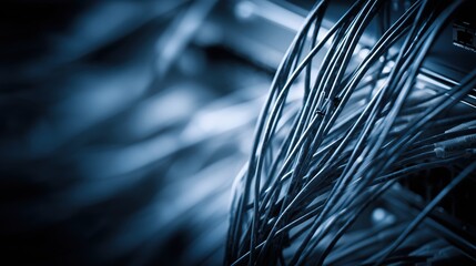 Tangled server cables. data center maintenance and connectivity issues