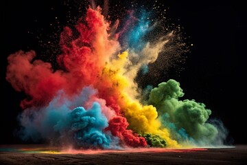 Colorful smoke or powder explosions (on black background).
