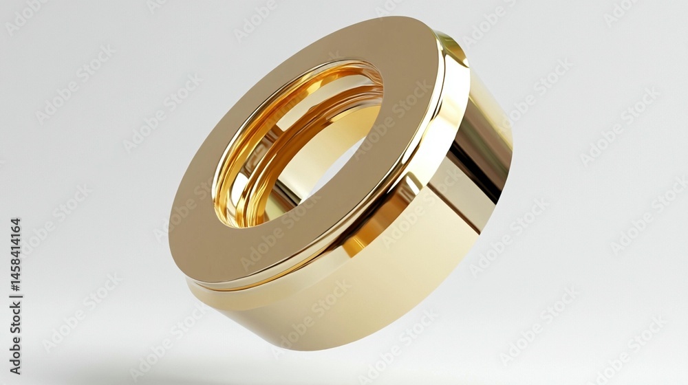 Fototapete a sleek, gold ring-shaped object with a subtly layered design, rendered in a minimalist style agains