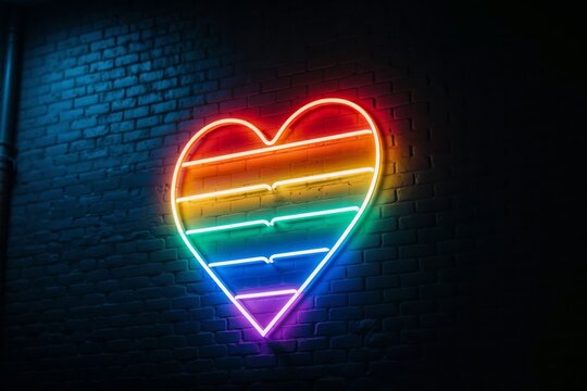 Neon Rainbow Heart on a Brick Wall