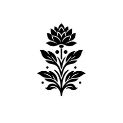 Elegant Black Floral Emblem on White, Minimalist Vector Design