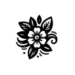 Elegant Floral Design in Black and White, Isolated on White