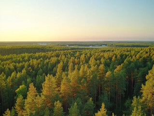 Fototapeta premium Wide Angle Shot Of Forest Against The Clear Sky