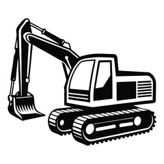Naklejka premium Construction excavator silhouette vector illustration isolated on a white background, backhoe excavator
