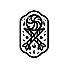 Black & White Emblem with Crossed Arrows & Ornamental Design