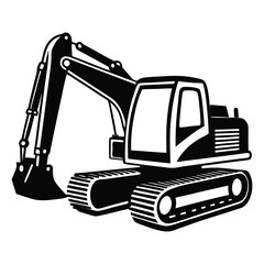 Construction excavator silhouette vector illustration isolated on a white background, backhoe excavator