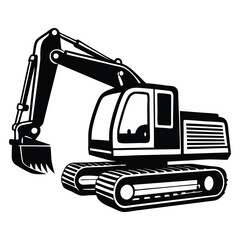 Construction excavator silhouette vector illustration isolated on a white background, backhoe excavator