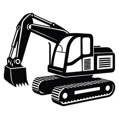 Construction excavator silhouette vector illustration isolated on a white background, backhoe excavator