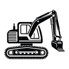 Construction excavator silhouette vector illustration isolated on a white background, backhoe excavator