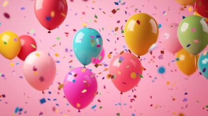 Colorful balloons and confetti celebration background