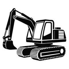Creative excavator illustration, Construction excavator silhouette vector illustration isolated on a white background