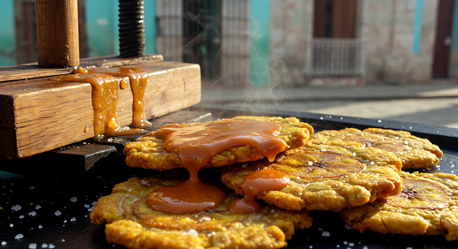 Cuban tostones - crispy twice-fried plantain slices with golden crust