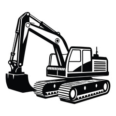 Creative excavator illustration, Construction excavator silhouette vector illustration isolated on a white background