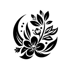 Elegant Floral Silhouette Design in Black and White, Decorative Element