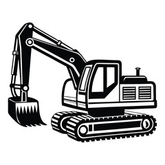 Creative excavator illustration, Construction excavator silhouette vector illustration isolated on a white background
