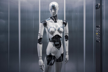 AI robot standing in the elevator