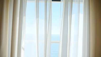 Peaceful Summer Window Scene with Flowing Sheer Curtains