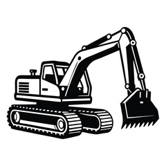 Construction excavator silhouette vector illustration isolated on a white background, Creative excavator illustration